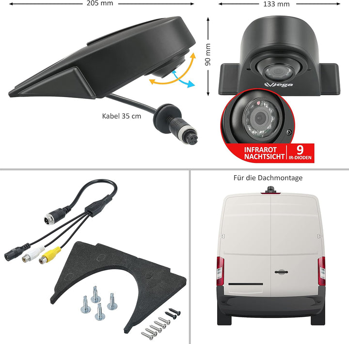VSG24 Transporter Kugelkopf Rückfahrkamera, Sprinter Kamera inkl. Adapter Kabel, 600TV Auflösung, Na