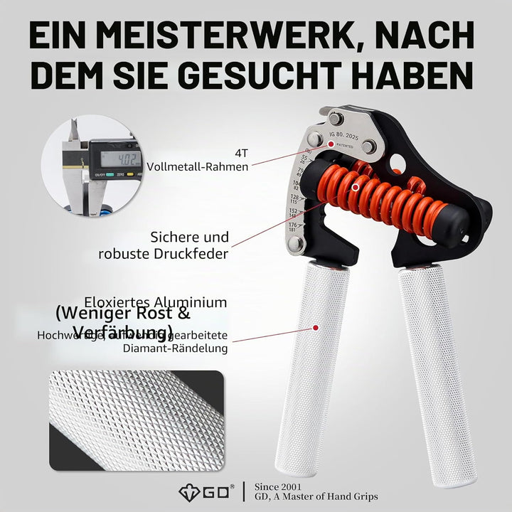 GD Iron Grip Handgriff-Stärker (verstellbare Handgriffe für Krafttraining) Handgelenk- und Unterarm-