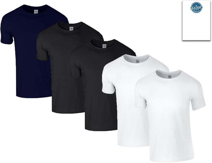Gildan Herren T-Shirt M 2x Weiss, 2x Schwarz, 1x Navy & 1 Hlkauf Block, M 2x Weiss, 2x Schwarz, 1x N