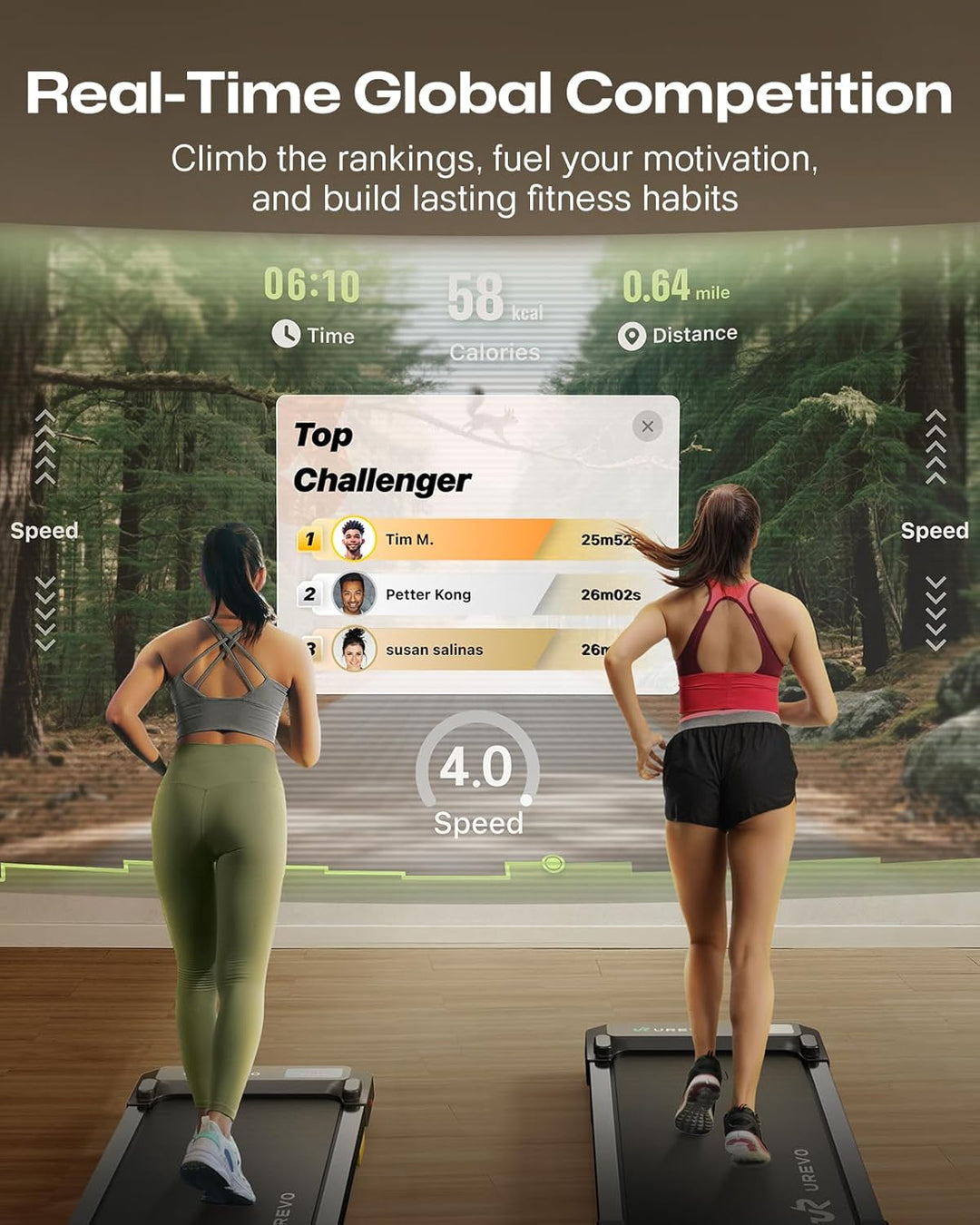 UREVO Smart Walking Pad, kompaktes Laufband unter Schreibtisch mit Acht-Punkt-Stossdämpfungs, UREVO