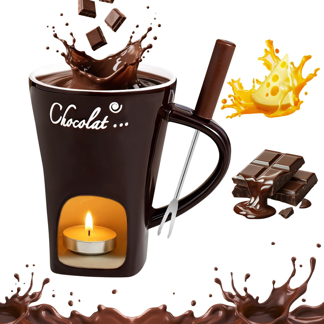 Schokofondue Tasse Schokoladen Fondue Fondueset Becher Set Keramik Schokoladenfondue mit Gabel Schok