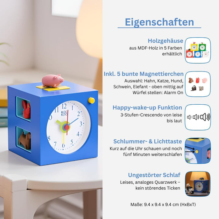 KOOKOO KidsAlarm Blau, Kinderwecker mit 5 Bauernhoftieren und echten Aufnahmen, Blau