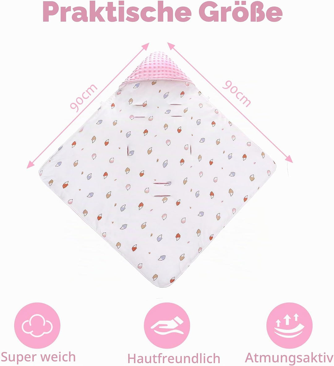 Baby Einschlagdecke 100% Baumwolle, Universal Einschlagdecke Babyschale 90 x 90cm, Herbst-Winter-Bab