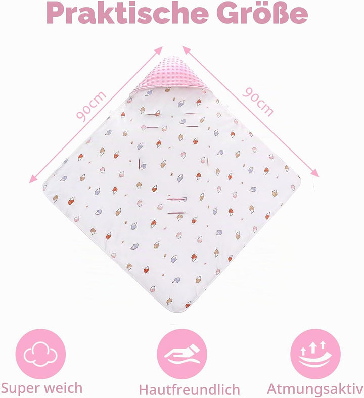 Baby Einschlagdecke 100% Baumwolle, Universal Einschlagdecke Babyschale 90 x 90cm, Herbst-Winter-Bab