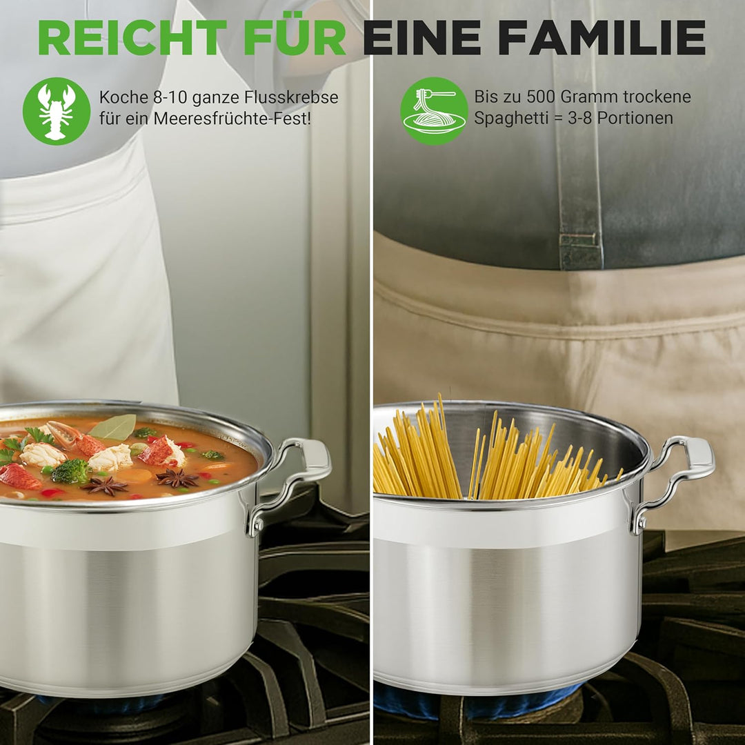 Suppentopf aus Edelstahl, 18/8 Lebensmittelqualität, robust, grosser Suppentopf für Eintopf, Eintopf