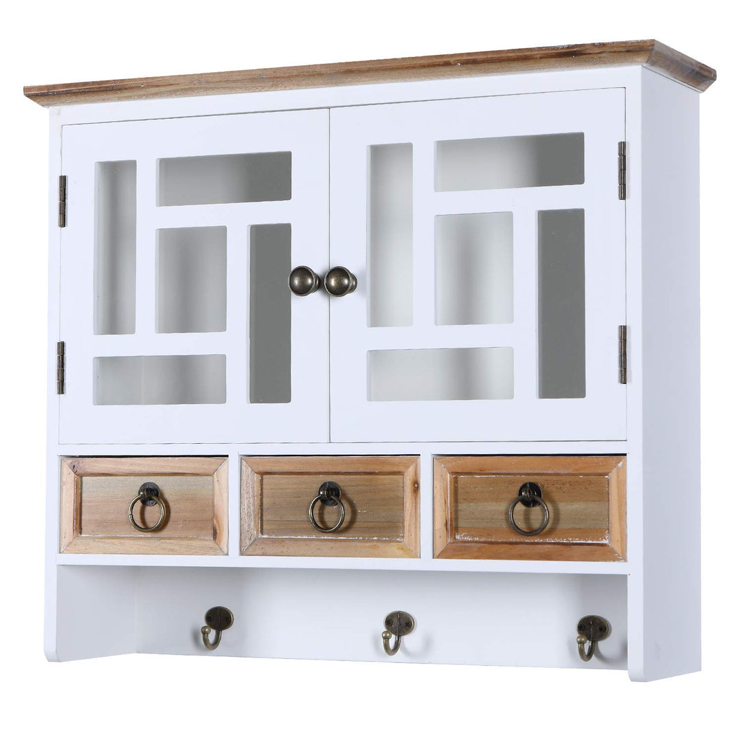 Wandregal 55cm Wandschrank Regal Weiss Retro Schrank Bad Küche Vintage Glastüren Landhausstil