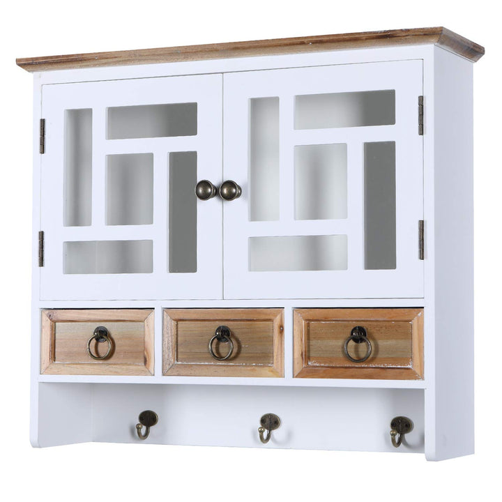 Wandregal 55cm Wandschrank Regal Weiss Retro Schrank Bad Küche Vintage Glastüren Landhausstil