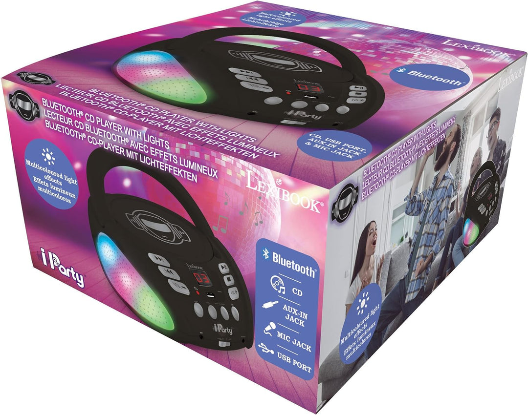 iParty- Bluetooth-CD-Player für Kinder - Tragbar, Lichteffekte, Mikrofonbuchse, Aux-In, Akku oder Ne