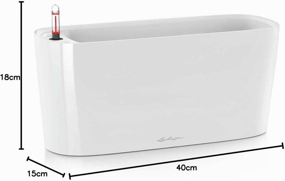 LECHUZA DELTA 20 weiss hochglanz 15560 Weiss Hochglanz 40x15x18 cm Tischgefäss, Weiss Hochglanz 40x1