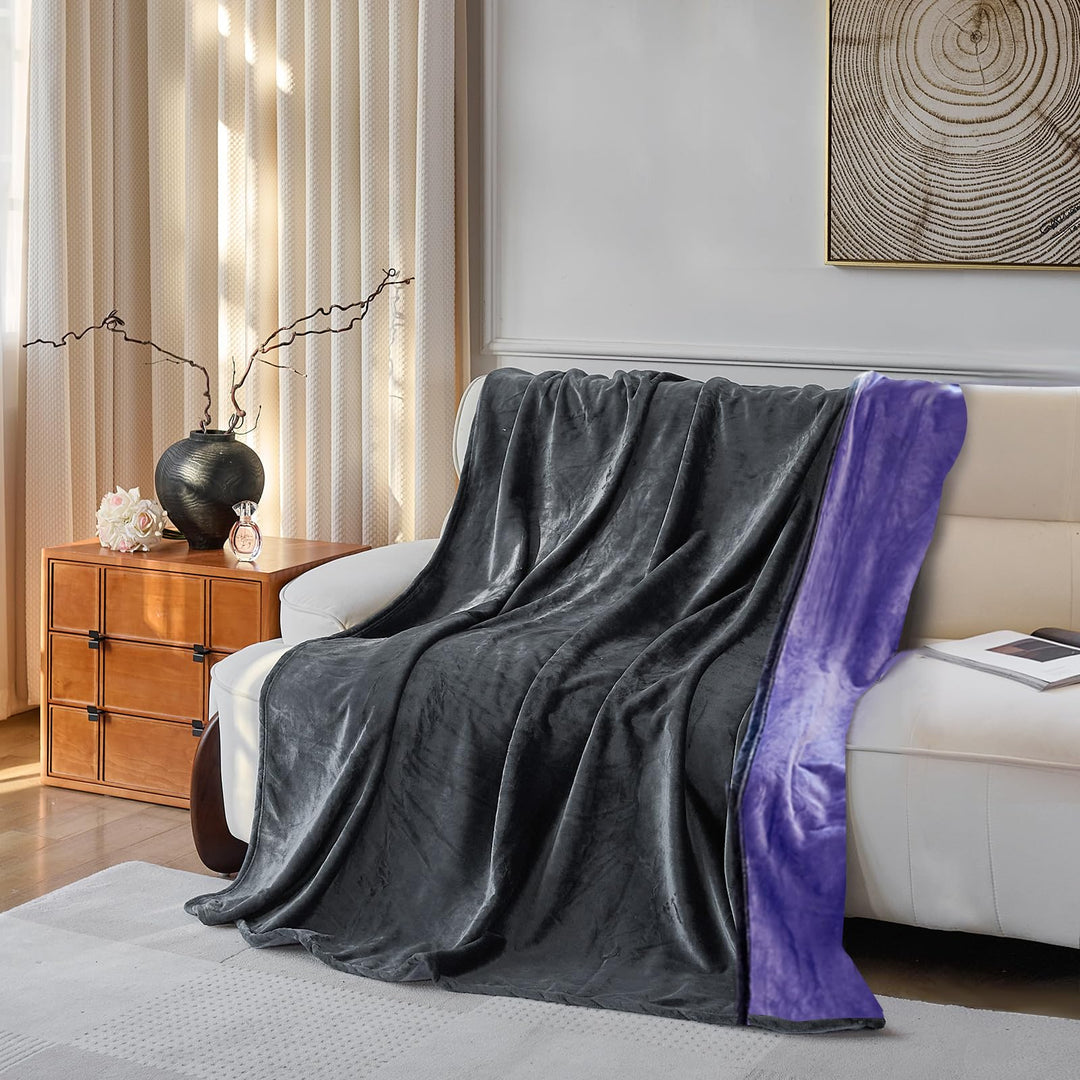 YISURE wasserdichte Decke Liebesdecke 153x102cm für Paare, Graue und lila waschbar Decke für Hunde K