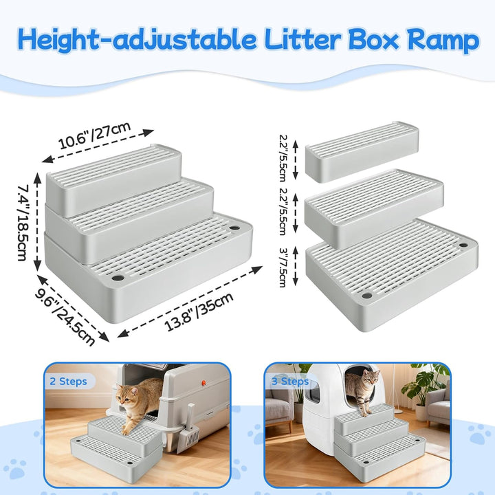 Verstellbare 3-stufige Katzentoilettenrampe, Katzen Treppen & Stufen mit Filterfunktion, leicht zu r