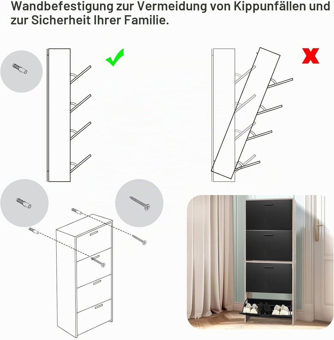 CASABEL Schuhschrank für 24 Paar – grosse Kapazität für den Eingangsbereich – L 60 x T 24 x H 150 cm