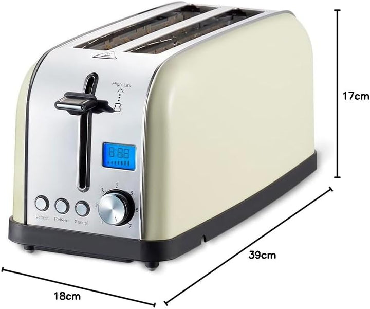 PRIXTON Bianca PRO Toaster | 2 grosse Fächer für 4 Scheiben, 7 Röststufen, Leistung 1500W, Edelstahl
