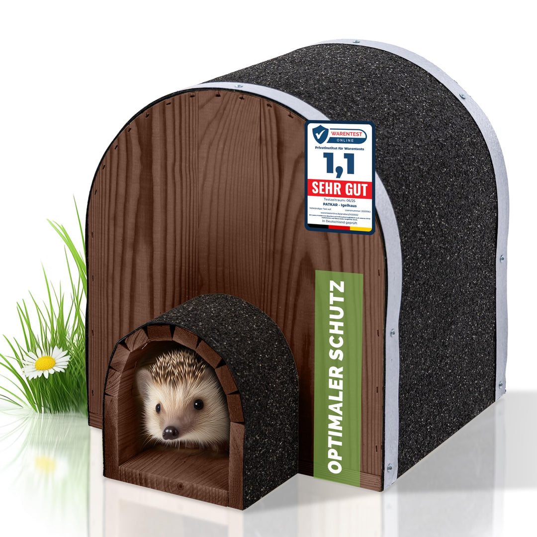 PATKAR Igelhaus Winterfest mit Boden [SCHÜTZT VOR FRESSFEINDEN] - Premium Igelfutterhaus (Made in Eu