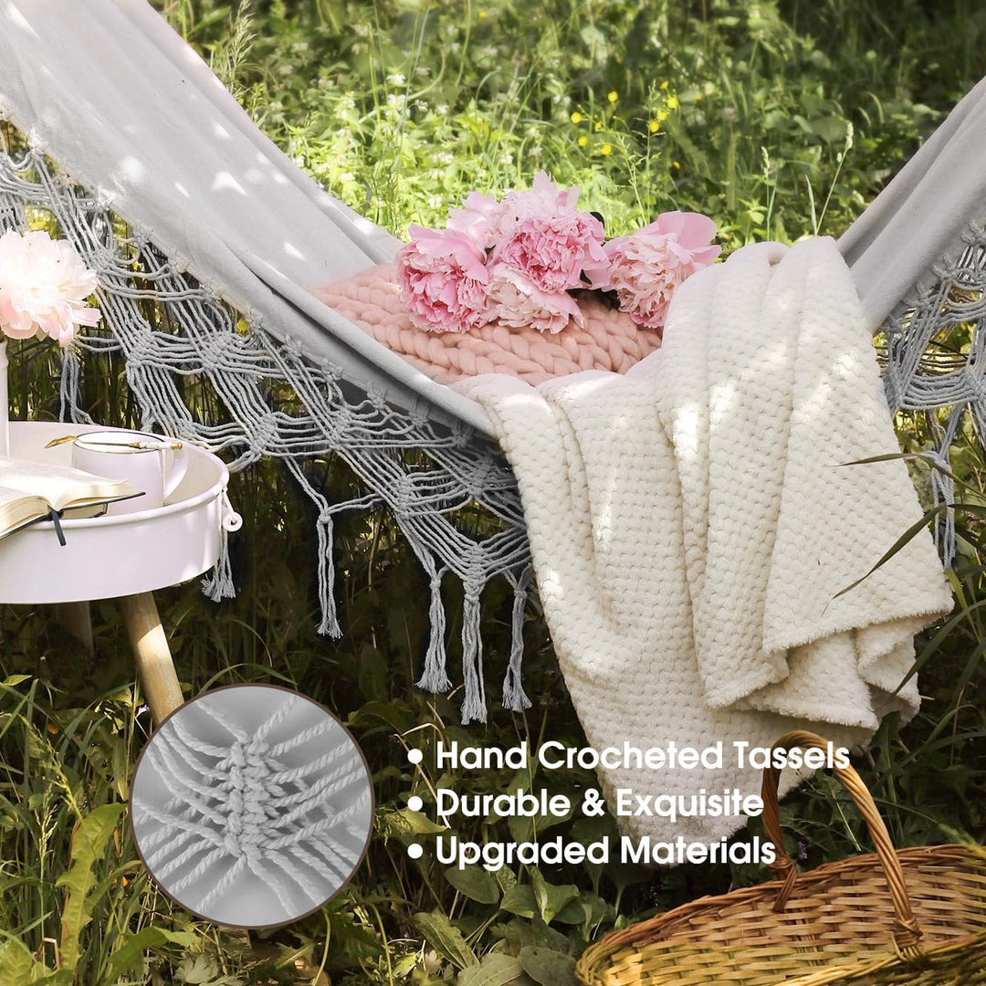 Hängematte Outdoor Boho-Stil für Garten, Balkon, Terrasse, Indoor, mit gebogener Holzstange, Befesti