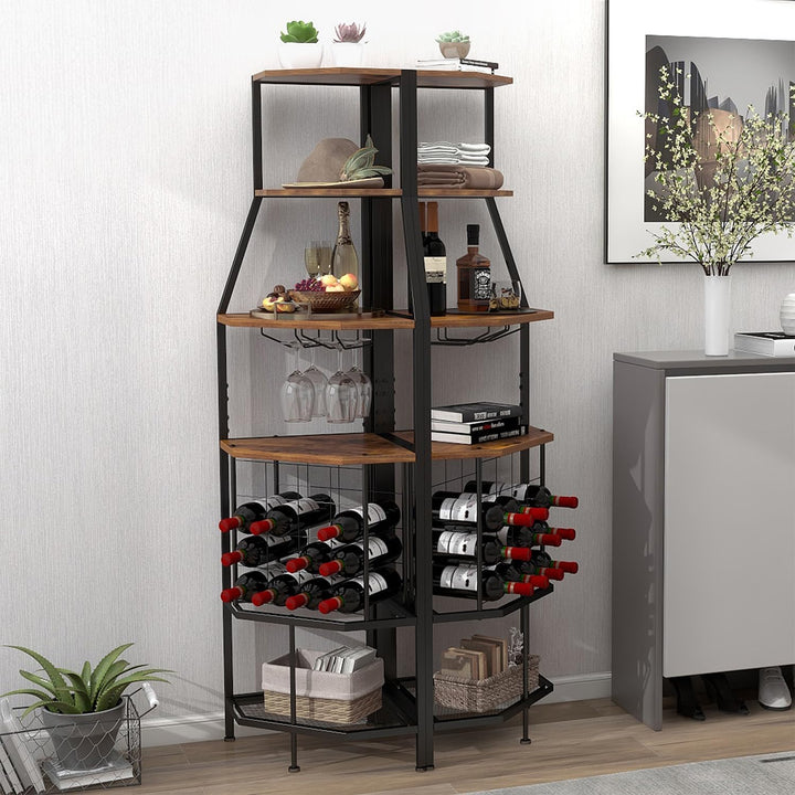 VEDECASA Eck-Weinregal Bodenstehend 5-stöckiges Eck-Barregal mit Glashalter and Weinaufbewahrung ind