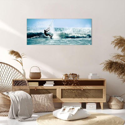 Wandbilder Dekoration Wohnzimmer Drachen-Surfen Wasser Ozean Panorama Bilder auf Leinwand 120x50cm L