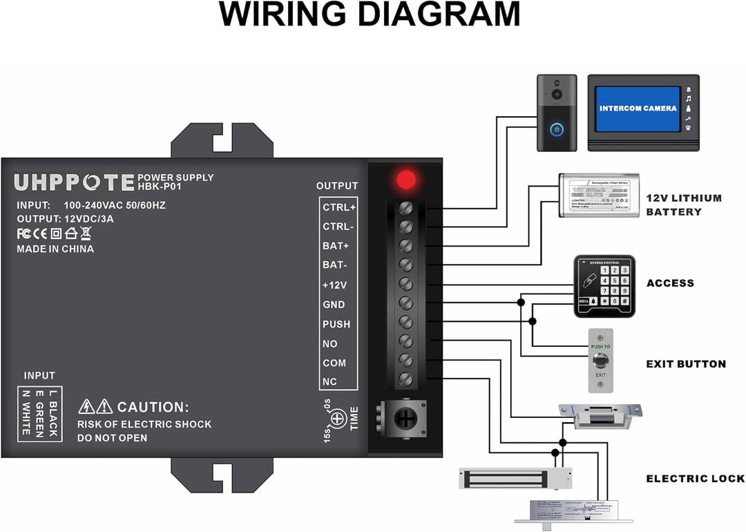 UHPPOTE 12V Netzteil mit Backup-Batterieverbindung für Türzugangskontrollsystem und Gegensprechkamer