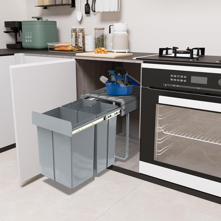 AufuN Einbaumülleimer Abfallsammler Mülleimer Küche Unterschrank Auszug, Mülltrennungssystem 3 Fäche