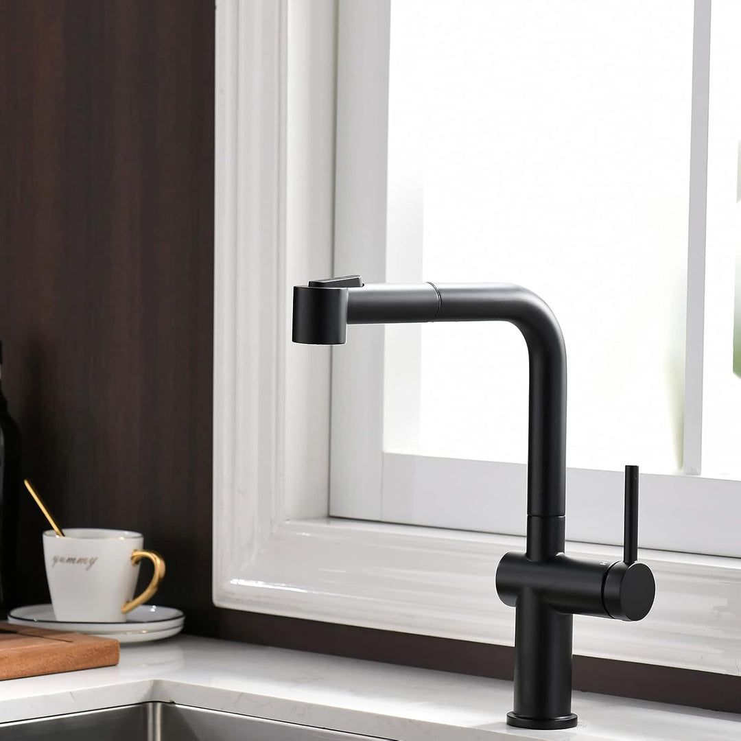 TIMACO Schwarz Küchenarmatur Mit Ausziehbare Brause Wasserhahn Küche 360° Schwenkbar Mischbatterien