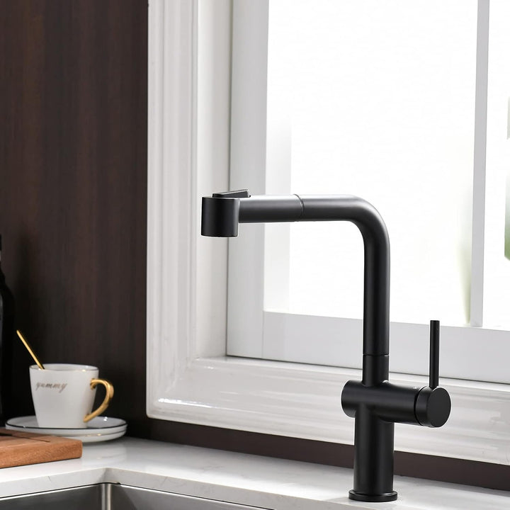 TIMACO Schwarz Küchenarmatur Mit Ausziehbare Brause Wasserhahn Küche 360° Schwenkbar Mischbatterien