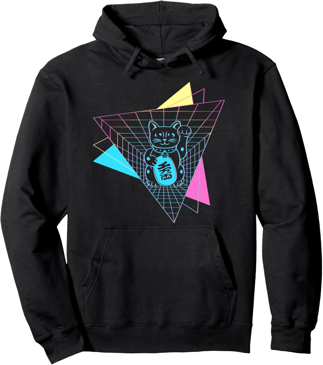 Japanische Maneki Neko Katze Retro Japan Aesthetic Vaporwave Pullover Hoodie
