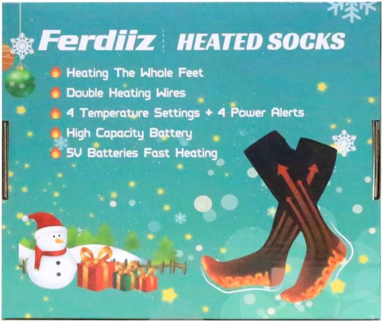 Ferdiiz Beheizbare Socken 2024, 2er 7500mAh/5V Akku Max. 14H Fusswärmer Elektrisch, Wiederaufladbare