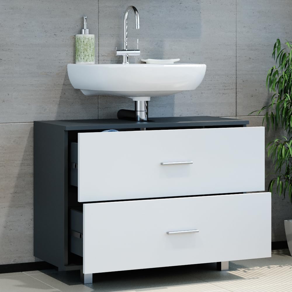 Vicco Waschbeckenunterschrank Ilias Schublade Unterschrank Badezimmer (Anthrazit-Weiss)