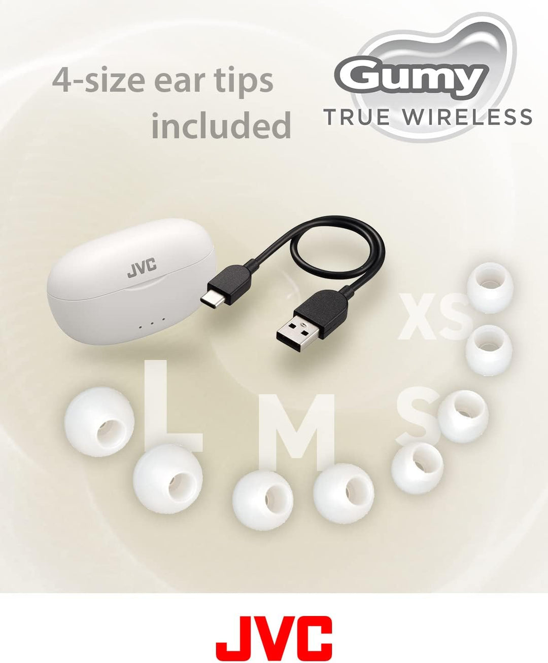 JVC HA-Z77T-W Gumy True Wireless Kopfhörer mit weichen Elastomer Ohrstöpseln, 3 Sound-Modi, Bluetoot