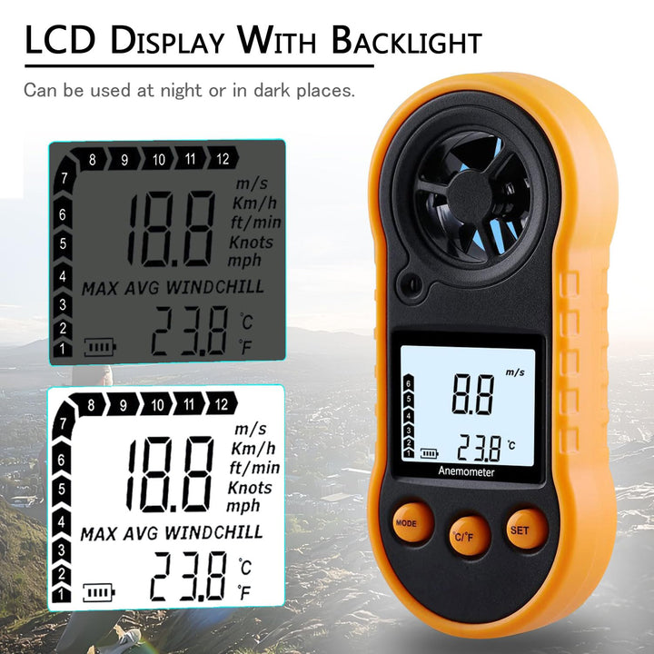 Digitaler Windmesser, Handwindgeschwindigkeitsmesser, Luftströmungsgeschwindigkeitsmesser zum Messen