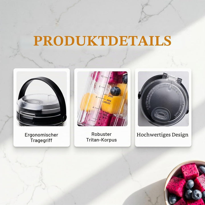 Mixgefäss kompatibel mit Ninja Blast Tragbarer Mixer, 530ml Mixbecher mit Auslaufsicherer Deckel, Mi