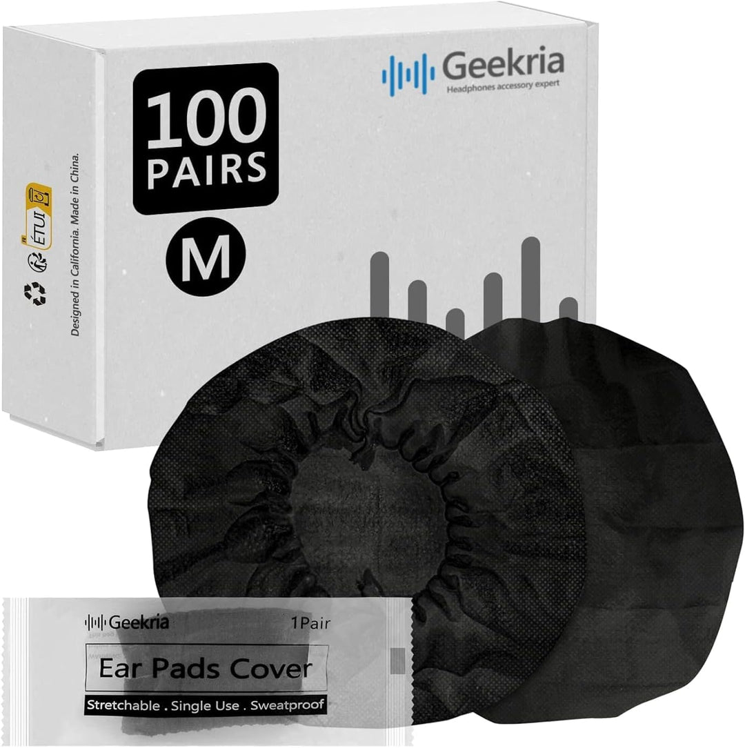 Geekria 100 Paar Einzeln verpackte Einweg-Kopfhörerabdeckungen, Dehnbare Sanitär-Ohrpolster, hygieni