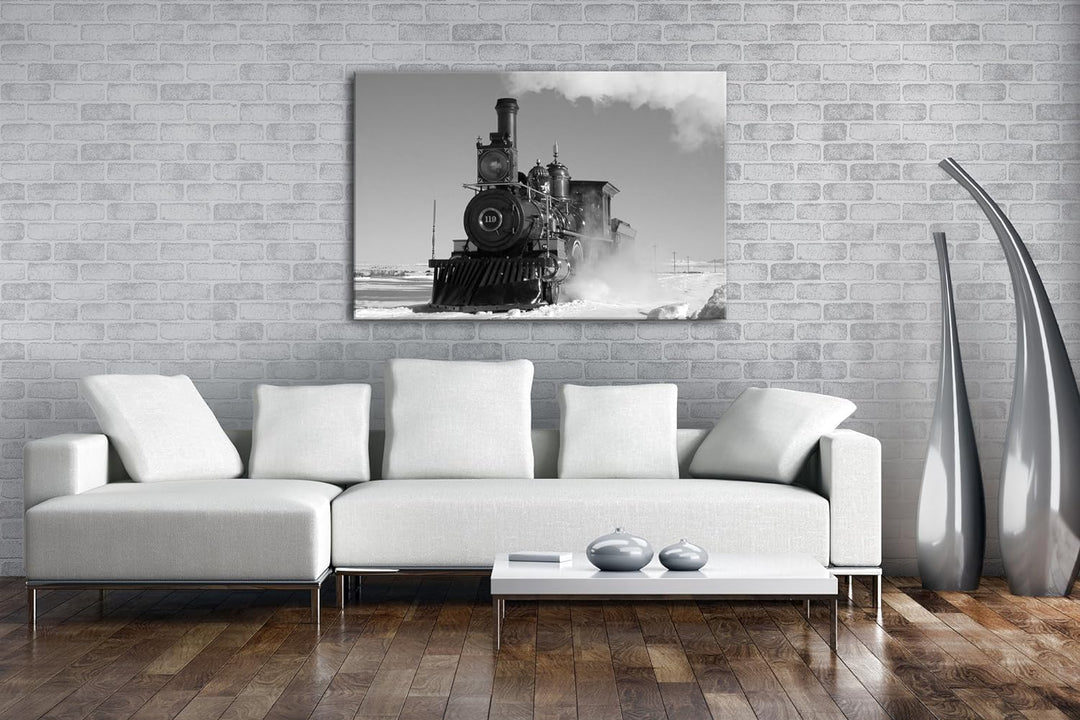 deyoli starke alte Dampflokomotive Effekt: Schwarz/Weiss Format: 80x60 als Leinwandbild, Motiv ferti