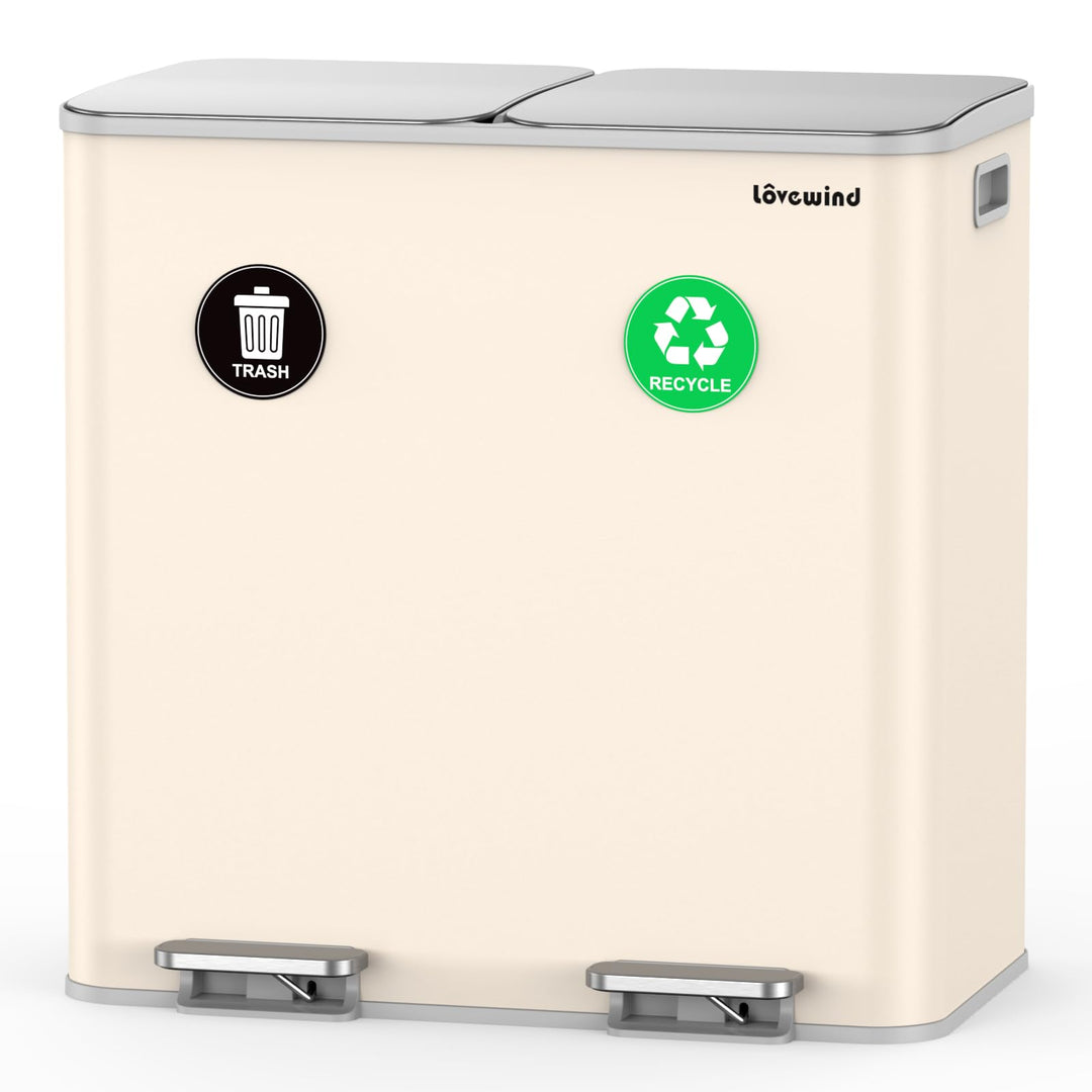lovewind Mülleimer, 2 x 40L Mülleimer Küche,Doppeleimer für Recycling und Abfall,Soft Beige,Mülleime