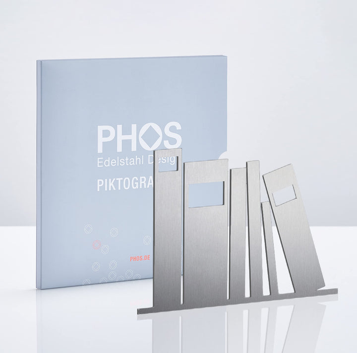 PHOS Design, P5101, Piktogramm Bibliothek Archiv, 11 x 8 cm, Edelstahl gebürstet, selbstklebend, 100