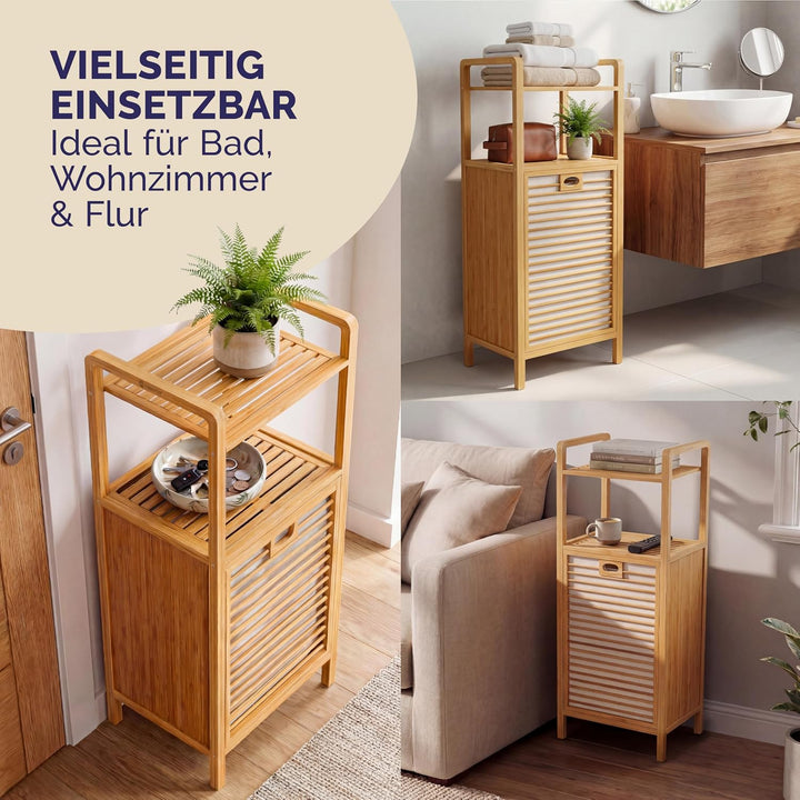 Casaria® Badregal mit Wäschekorb 40 L Wäschesammler Bambus Holz Wäschesack Herausnehmbar 96x40x30cm