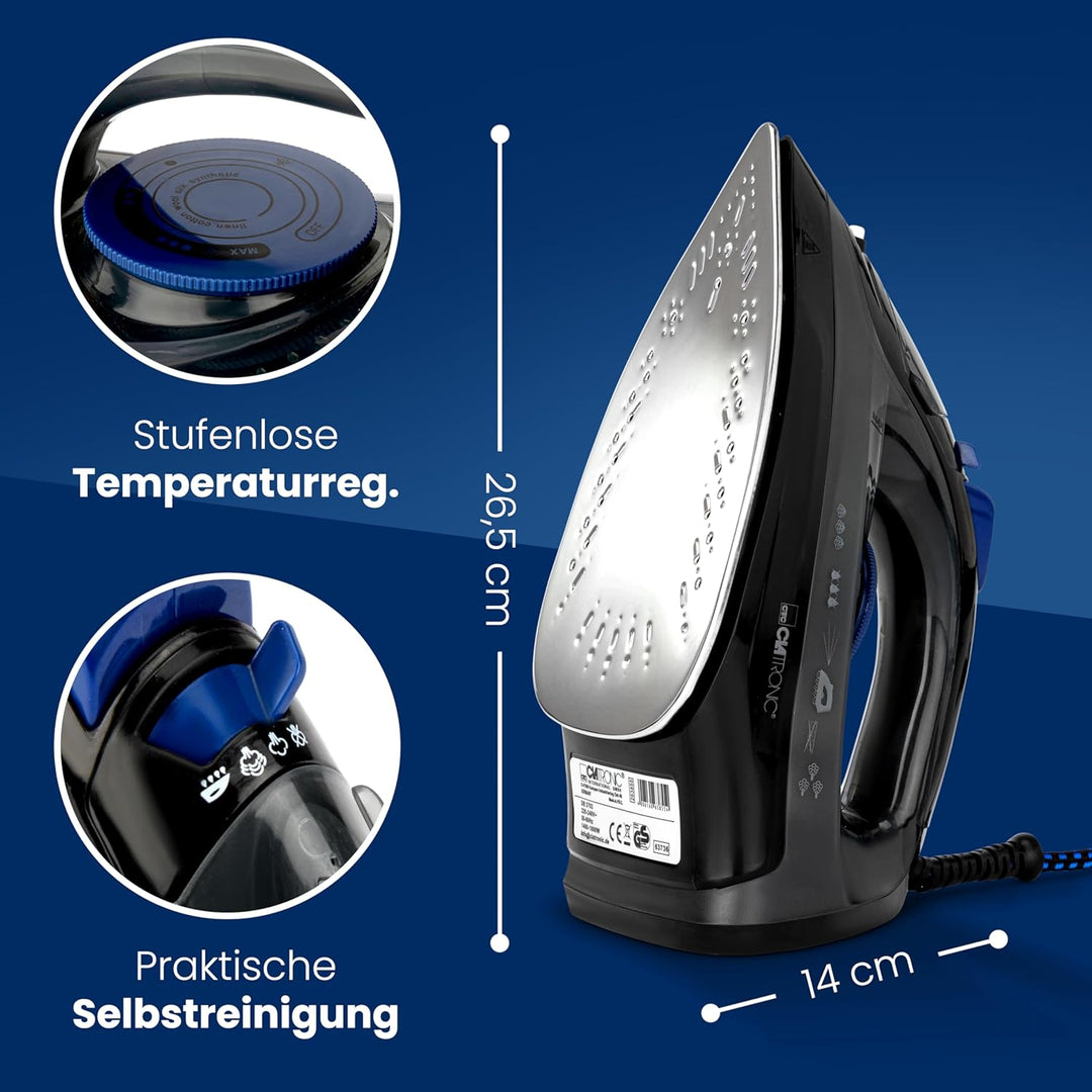 Clatronic® Dampfbügeleisen | 7 Funktionen | 150 ml Wassertank | 1800 Watt | Bügeleisen | Selbstreini