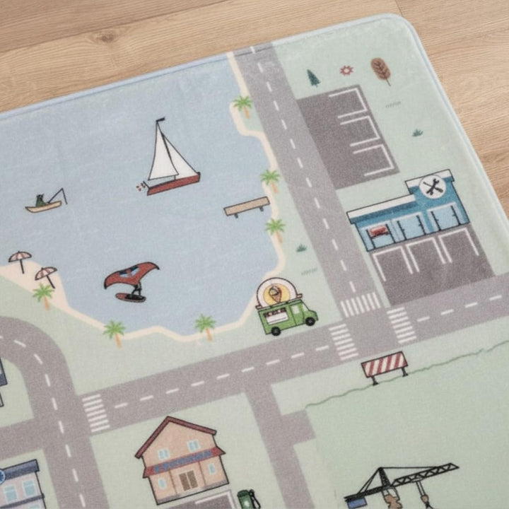 Pastell Spielteppich Strasse super Soft 1,3 x 1,8 m | geruchsneutral, Antirutsch | hochwertiger Tepp