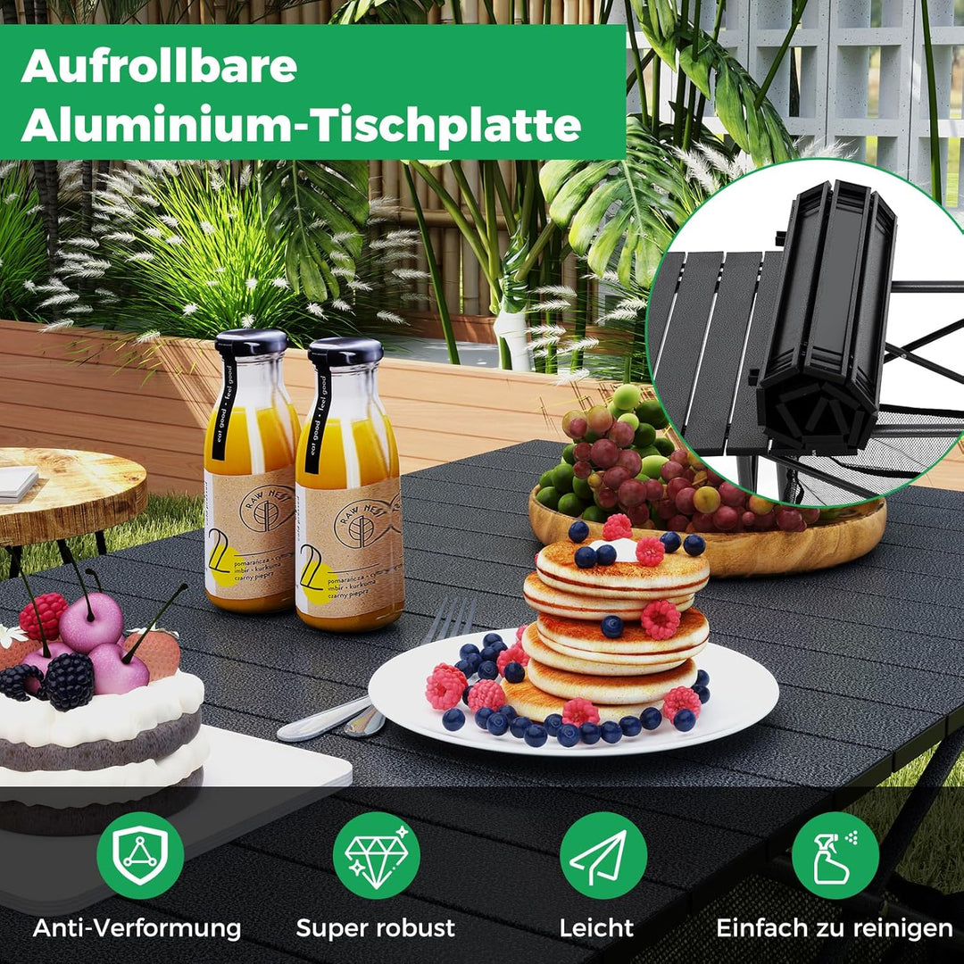 COSTWAY Campingtisch klappbar 119x55cm, Klapptisch mit aufrollbarer Aluminium-Tischplatte & Netzkorb