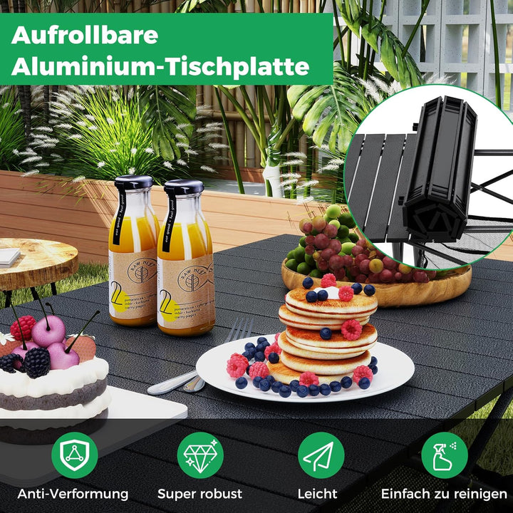 COSTWAY Campingtisch klappbar 119x55cm, Klapptisch mit aufrollbarer Aluminium-Tischplatte & Netzkorb