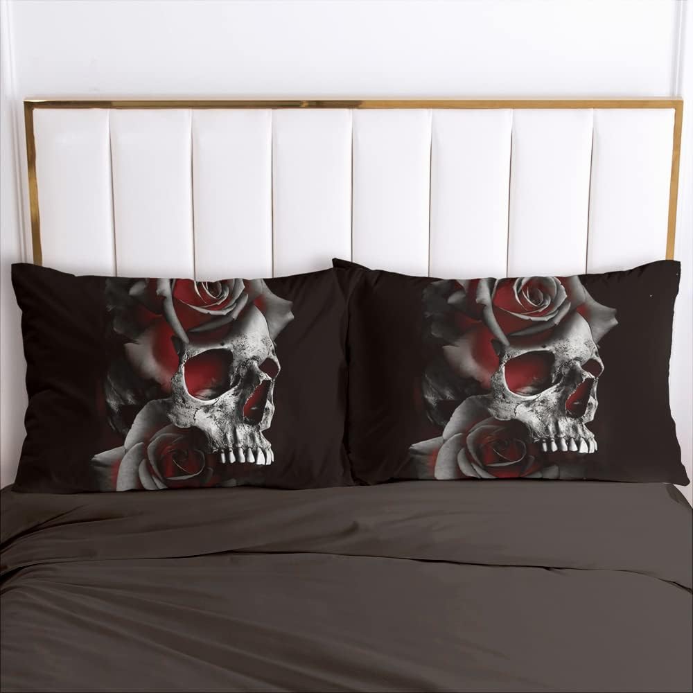 Luowei Bettwäsche Totenkopf 135x200 2teilig Schädel Rosen Gothic Halloween Bettbezug Set Weiche Komf
