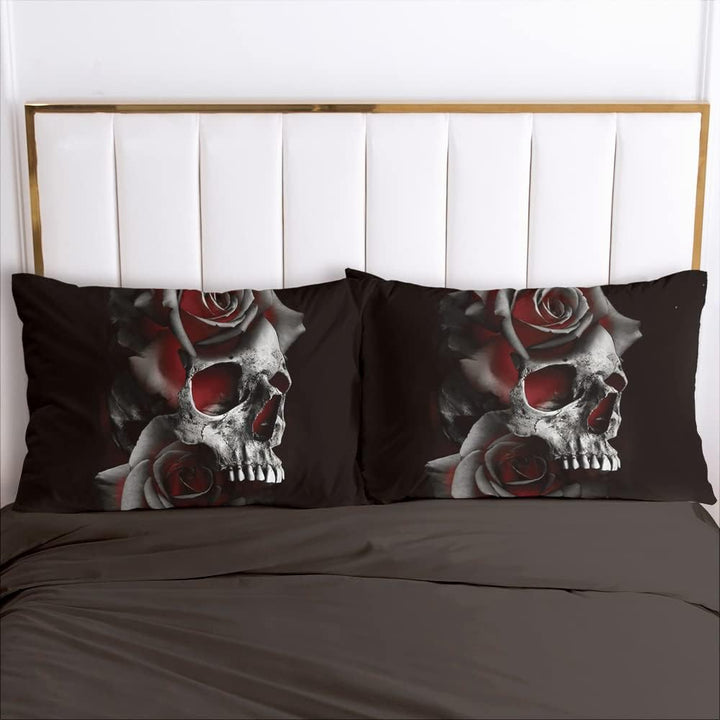 Luowei Bettwäsche Totenkopf 135x200 2teilig Schädel Rosen Gothic Halloween Bettbezug Set Weiche Komf