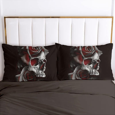 Luowei Bettwäsche Totenkopf 135x200 2teilig Schädel Rosen Gothic Halloween Bettbezug Set Weiche Komf