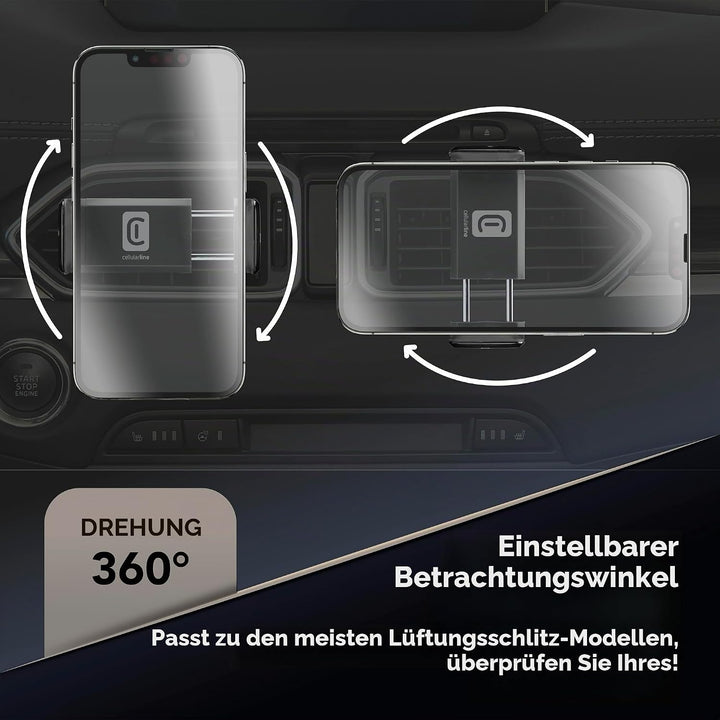 cellularline - Spin AIR - Smartphone Halterung fürs Auto - Kompatibel mit Standard-Luftauslässen - 3