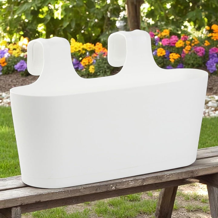 3X Blumenkasten oval Balkon Übertopf Pflanzkasten Blumentopf zum Hängen mit Wasserspeicher Farbe wei