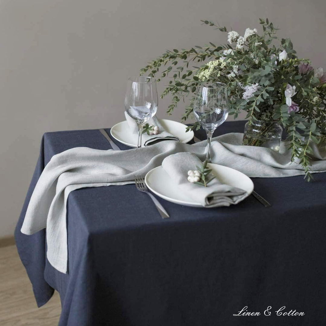 Linen &amp; Cotton Tischläufer Stoff Tischband Tischdeko Hygge 100% Leinen, Hellgrau Grau (40 x 180 cm)