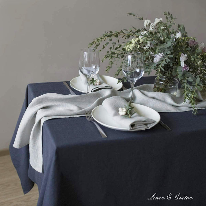 Linen &amp; Cotton Tischläufer Stoff Tischband Tischdeko Hygge 100% Leinen, Hellgrau Grau (40 x 250 cm)