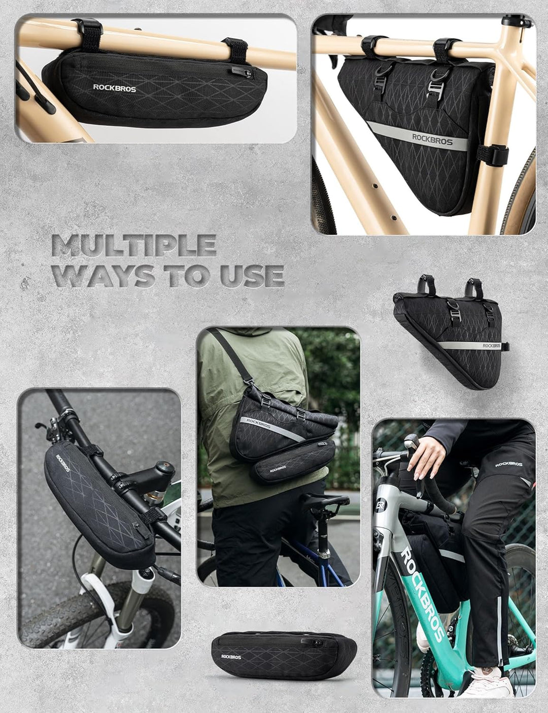 ROCKBROS Fahrradtasche Set 2-in-1 Abnehmbare Dreiecktasche Lenkertasche Rahmentasche Triangeltasche