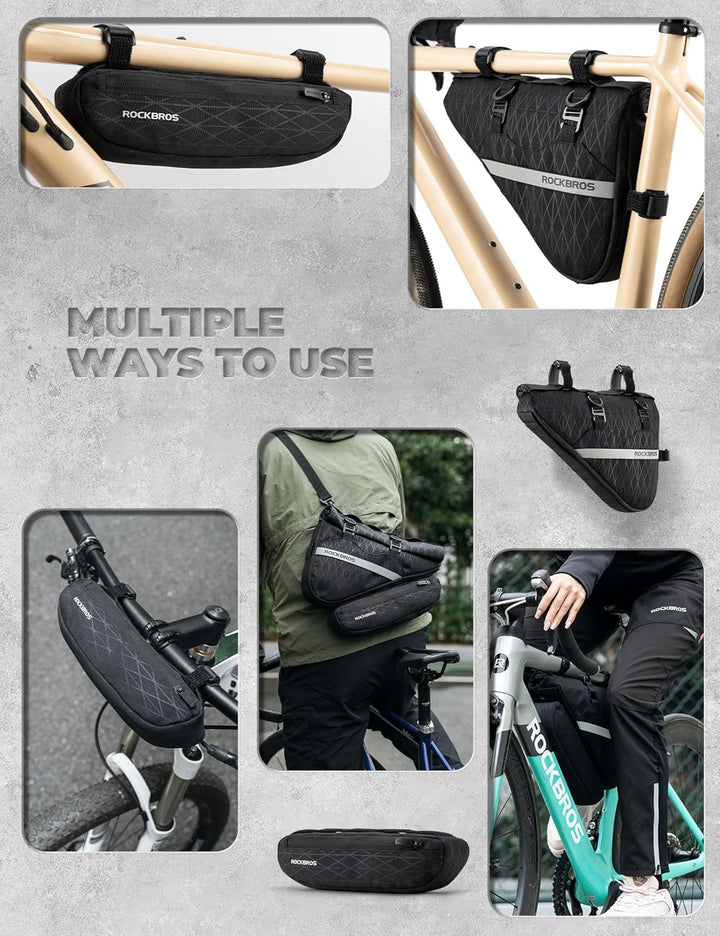 ROCKBROS Fahrradtasche Set 2-in-1 Abnehmbare Dreiecktasche Lenkertasche Rahmentasche Triangeltasche