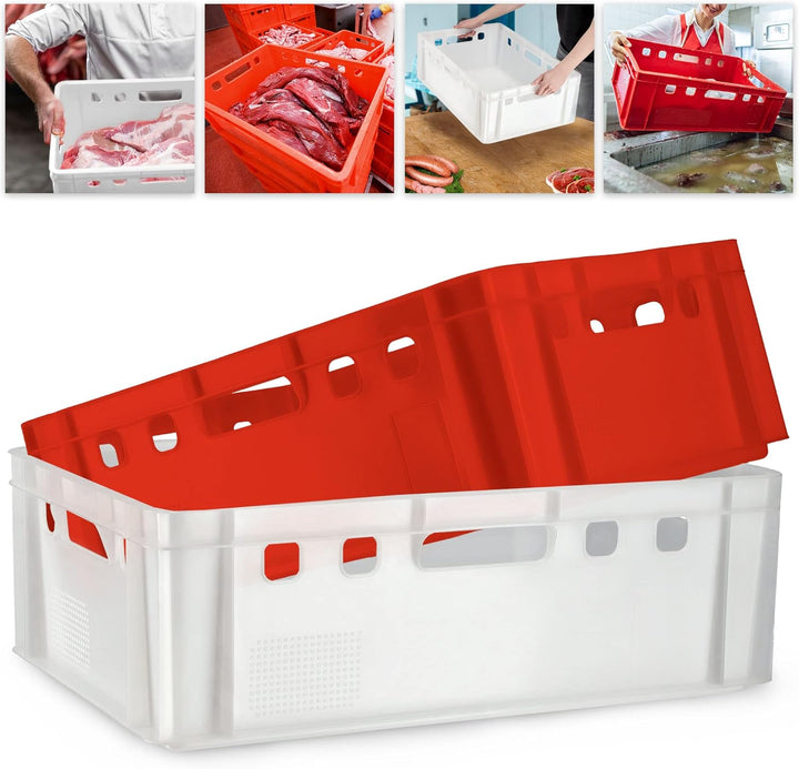 KADAX Fleischbox aus Kunststoff HDPE, Metzgerkiste 60 x 40 cm, E2 Fleischkiste mit bequemen Griffen,